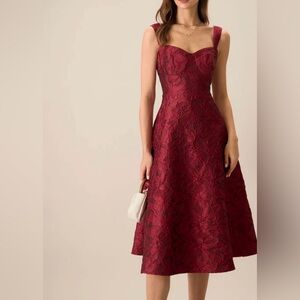 Rihoas red jacquard dress